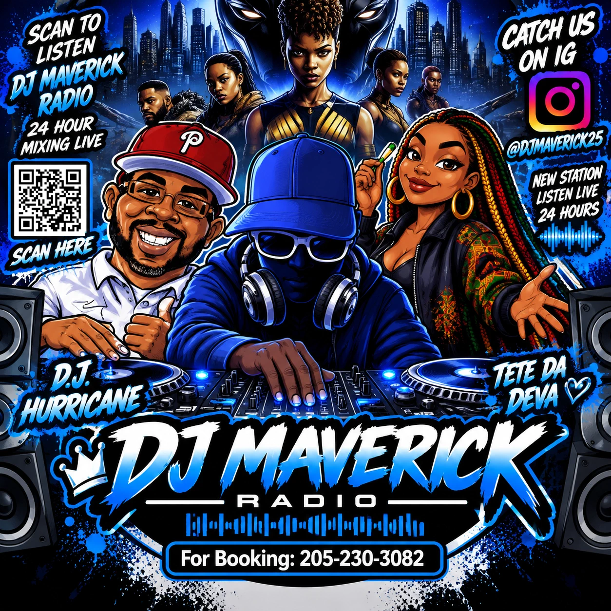 DJ Maverick Radio artwork featuring DJ Maverick, DJ Hurricane, and TETE DA DEVA